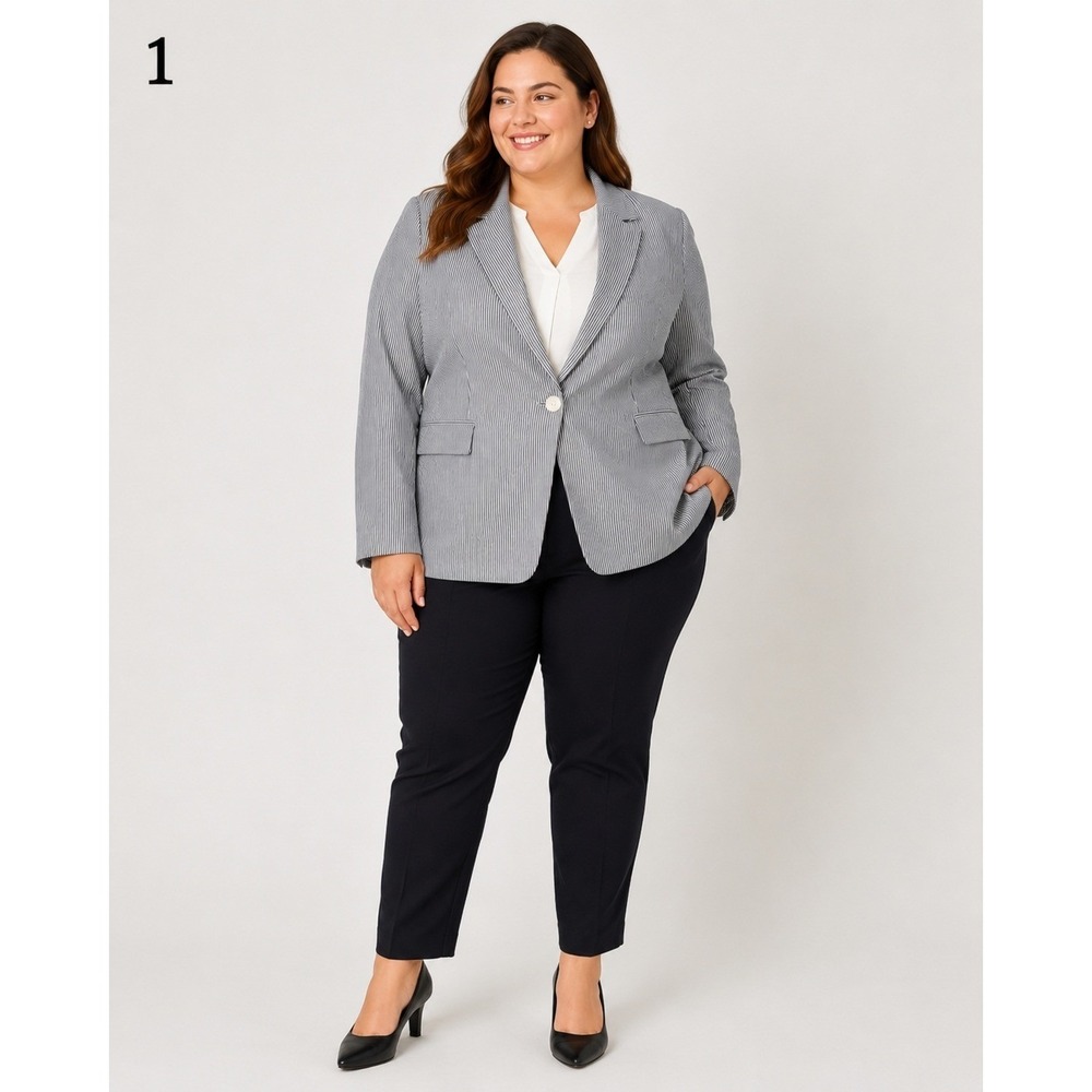 Lane Bryant Blazer Jacket Womens Plus 22 White‎ Gray Stripe Cotton Lined